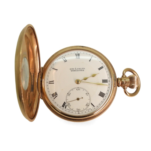 2892 - A 9CT ROSE GOLD HALF HUNTER POCKET WATCHwith white enamel dial, subsidiary seconds dial, &nbsp;black... 