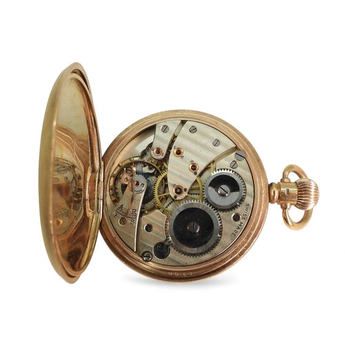 2892 - A 9CT ROSE GOLD HALF HUNTER POCKET WATCHwith white enamel dial, subsidiary seconds dial, &nbsp;black... 