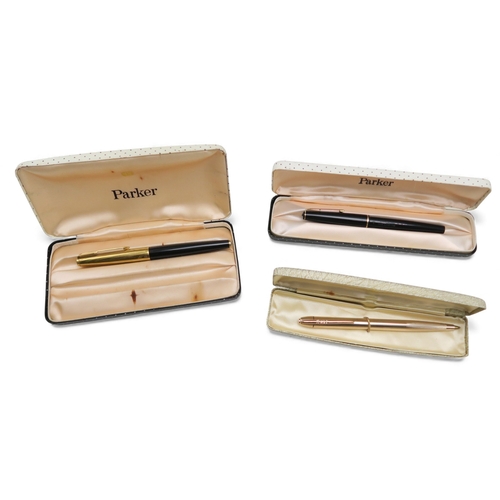 A vintage Parker 61 fountain pen, with 14ct rolled gold cap, a Parker ...