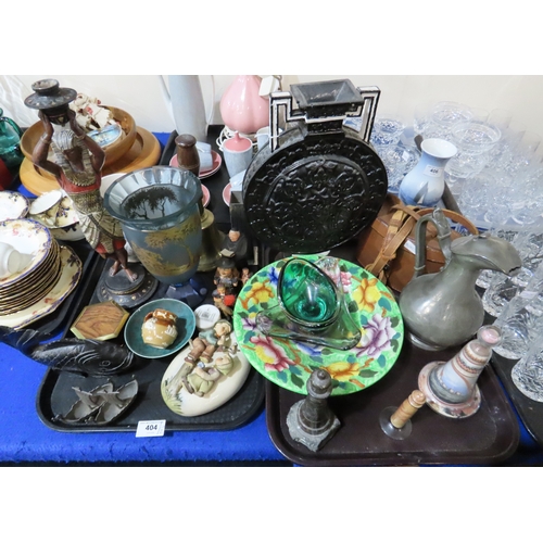 404 - A painted spelter candlesticks in the form of an Egyptian woman, an Alexandrite glass vase, a W Carp... 