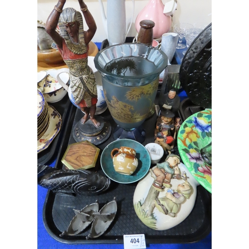 404 - A painted spelter candlesticks in the form of an Egyptian woman, an Alexandrite glass vase, a W Carp... 