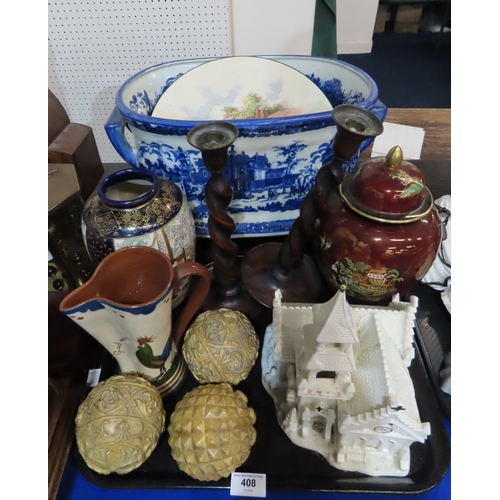 408 - A satsuma vase, a Carlton Ware jar and cover, a reproduction foot bath etc