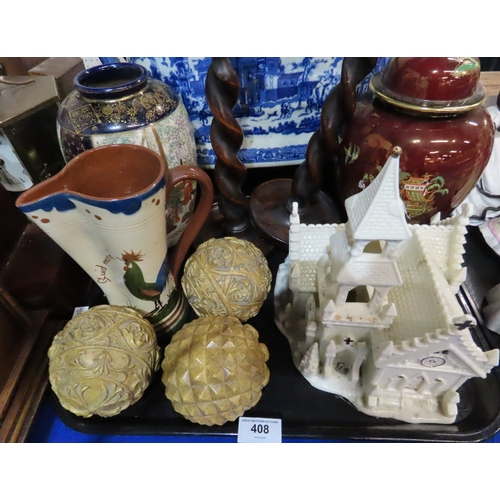 408 - A satsuma vase, a Carlton Ware jar and cover, a reproduction foot bath etc