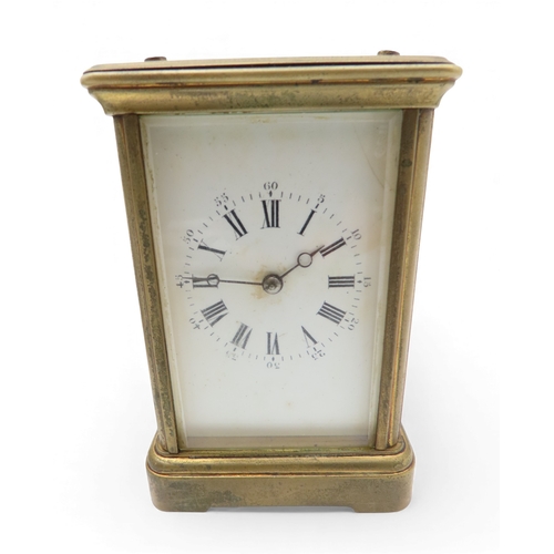 412 - A chiming brass carriage clock and another brass carriage clock