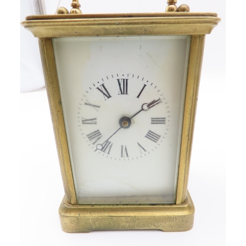 412 - A chiming brass carriage clock and another brass carriage clock