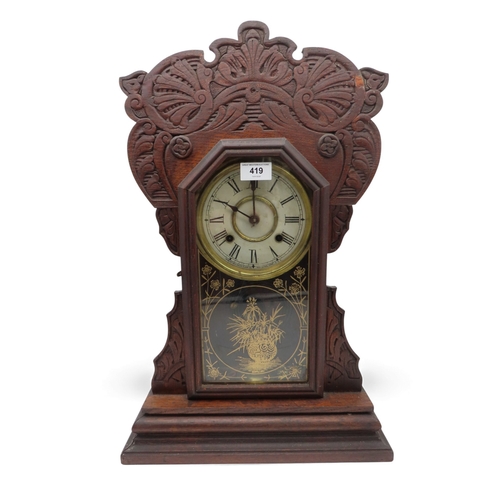 419 - An American gingerbread clock and three other clocks