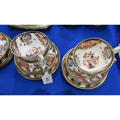 422 - Six Royal Crown Derby 383 imari pattern cups, saucers and plates together with a lady artist painted... 