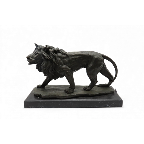423A - A contemporary bronze of a male lion on marble base