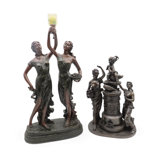 426 - A patinated resin group of two woman, together with another of a classical group