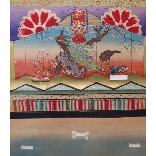 428 - A collection of Japanese watercolour and ink scrollsincluding a painted fan leaf, 146 x 62cm, anothe... 