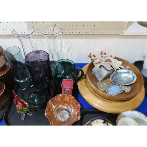 403 - A pair of Dartington glass vases etched with the Girlguiding logo, a Caithness amethyst vase, other ... 