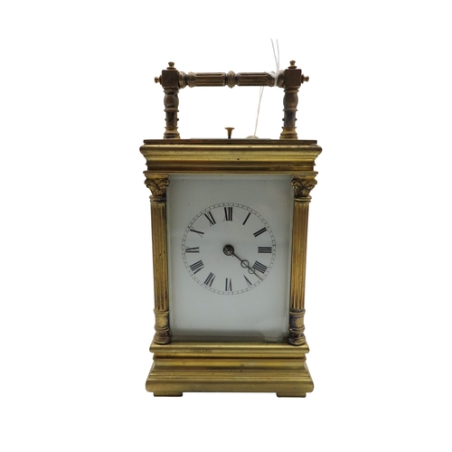 414 - A chiming regulator carriage clock with column supports