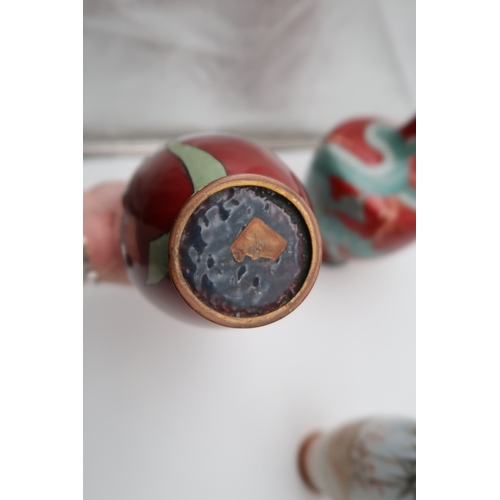 429 - A Japanese vase of lantern form decorated with figures, a dragon decorated cloisonne vase, a flower ... 
