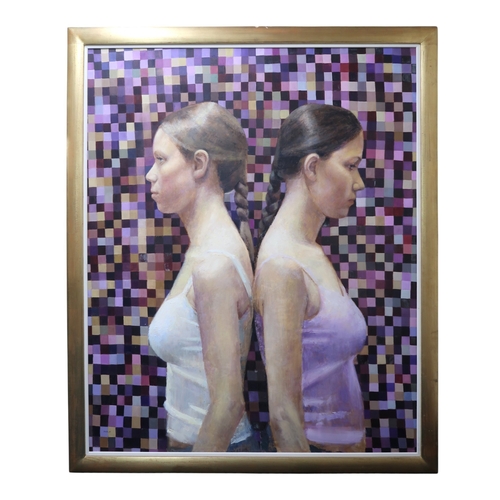 277 - DENISE FINDLAY (SCOTTISH B.1973) BACK TO BACK Oil on linen, signed lower left, 168 x 137cm... 