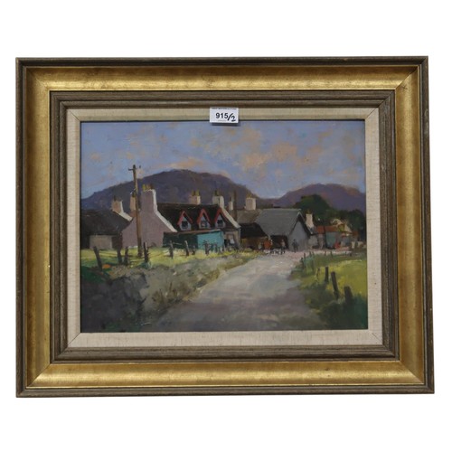 230 - GREGOR IAN SMITH (SCOTTISH 1907-1985) VILLAGE STREET, POSSIBLY GLEN FRUIN Oil on board, 28 x 38cm Si... 