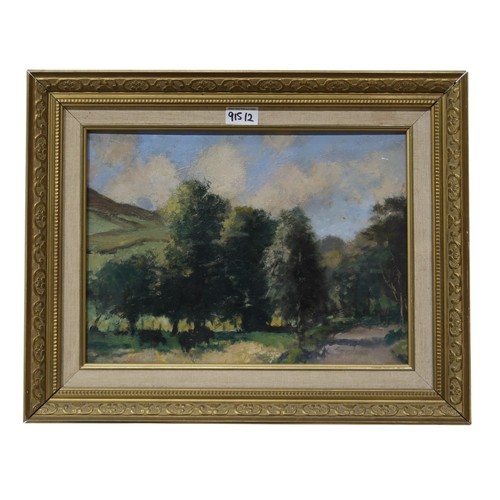 230 - GREGOR IAN SMITH (SCOTTISH 1907-1985) VILLAGE STREET, POSSIBLY GLEN FRUIN Oil on board, 28 x 38cm Si... 