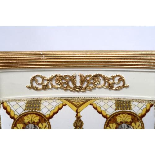 29 - A CONTEMPORARY VERSACE STYLE DINING ROOM SUITE&nbsp;consisting of gilt white dining table on twin fl... 