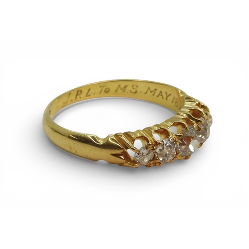 2702 - A VICTORIAN DIAMOND RINGthe mount in 18ct yellow gold with partial Chester hallmarks (date letter mi... 