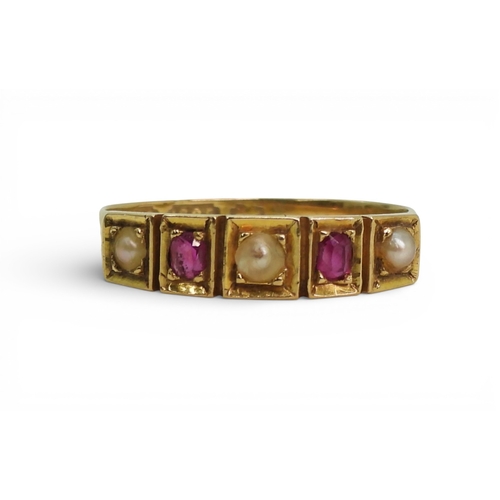 2707 - THREE VICTORIAN RINGSan 1863 sapphire and diamond five stone ring, size M, weight 2.4gms, size M, a ... 