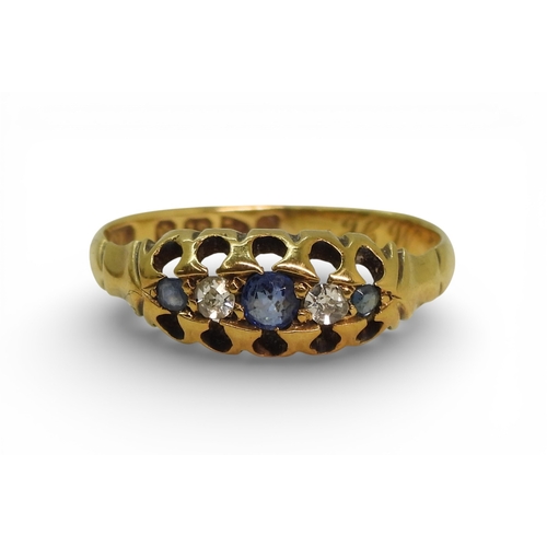 2707 - THREE VICTORIAN RINGSan 1863 sapphire and diamond five stone ring, size M, weight 2.4gms, size M, a ... 