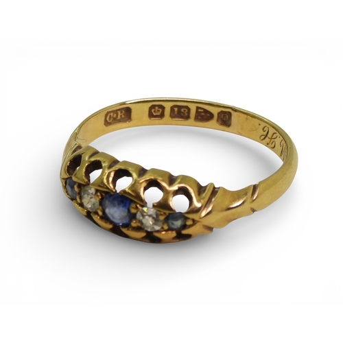 2707 - THREE VICTORIAN RINGSan 1863 sapphire and diamond five stone ring, size M, weight 2.4gms, size M, a ... 
