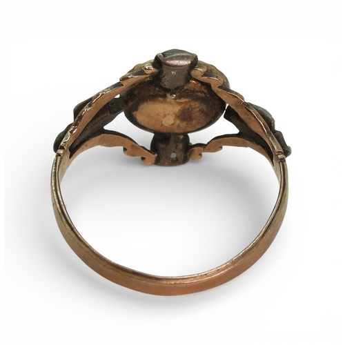 2708 - THREE ANTIQUE RINGSan 18ct gold diamond and pearl ring, hallmarked Birmingham 1885, size approx O1/2... 