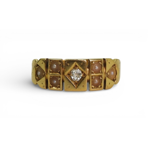 2708 - THREE ANTIQUE RINGSan 18ct gold diamond and pearl ring, hallmarked Birmingham 1885, size approx O1/2... 