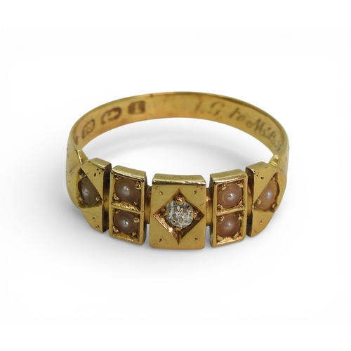 2708 - THREE ANTIQUE RINGSan 18ct gold diamond and pearl ring, hallmarked Birmingham 1885, size approx O1/2... 