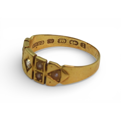 2708 - THREE ANTIQUE RINGSan 18ct gold diamond and pearl ring, hallmarked Birmingham 1885, size approx O1/2... 