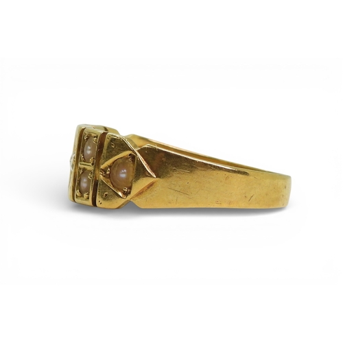 2708 - THREE ANTIQUE RINGSan 18ct gold diamond and pearl ring, hallmarked Birmingham 1885, size approx O1/2... 