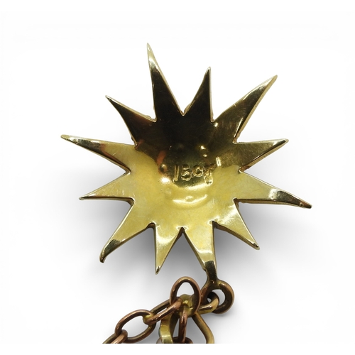 2710 - TWO VINTAGE JEWELSa 15ct gold turquoise and pearl set star pendant, on a 40cm 9ct chain, weight 3.3g... 