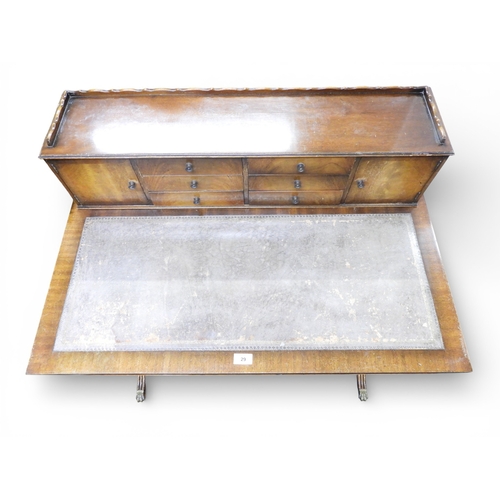 29 - An early 20th century mahogany ladies writing desk with fitted superstructure containing three pairs... 