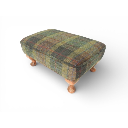 50 - A lot comprising a small 20th century green window pane tweed upholstered stool, 19th century needle... 