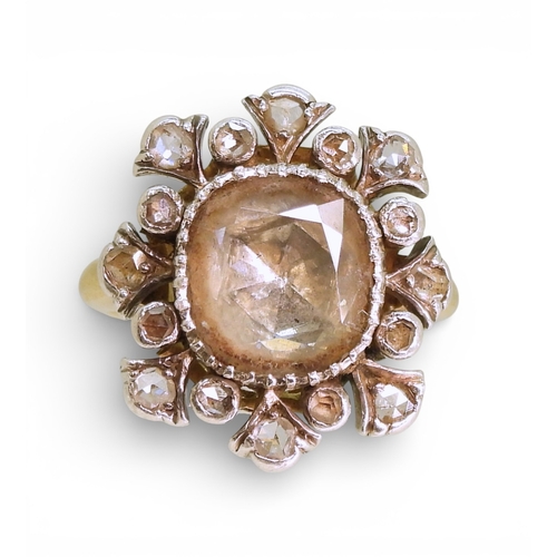 2732 - A SUBSTANTIAL DIAMOND RINGset with a large shallow old mine cut diamond of estimated approx 10mm x 8... 
