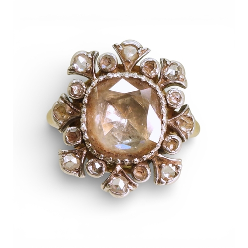 2732 - A SUBSTANTIAL DIAMOND RINGset with a large shallow old mine cut diamond of estimated approx 10mm x 8... 