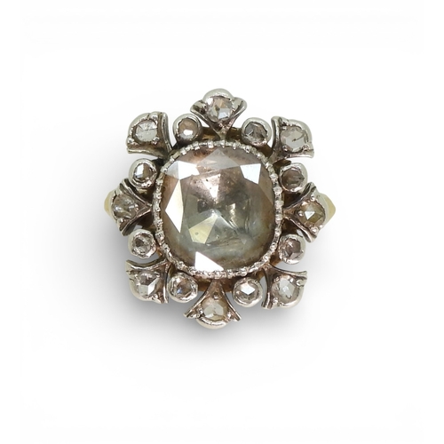 2732 - A SUBSTANTIAL DIAMOND RINGset with a large shallow old mine cut diamond of estimated approx 10mm x 8... 
