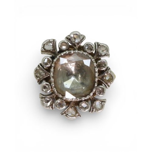 2732 - A SUBSTANTIAL DIAMOND RINGset with a large shallow old mine cut diamond of estimated approx 10mm x 8... 