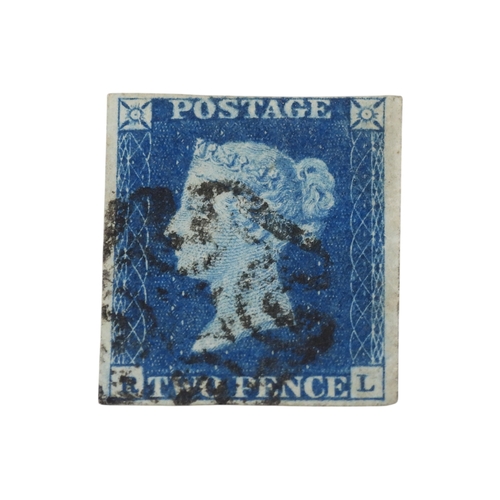 7042 - Great Britain 1940 SG 5 2d Blue Fine 4 margin copy with Black Maltese cross