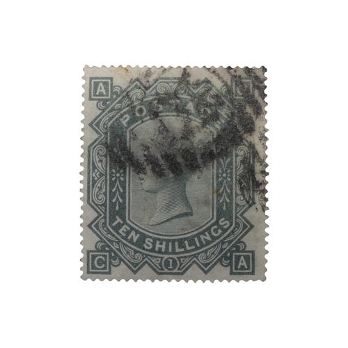 7045 - Great Britain 1878 10/- Greenish Gray With Maltese cross Watermark. Fine used Cat £2250
