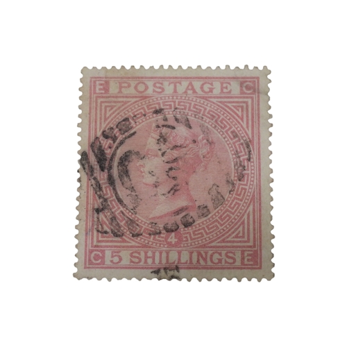 7046 - Great Britain 1882 5/- Rose Plate 4 With Large Anchor Watermark on white paper. Fine Used. Cat £2000