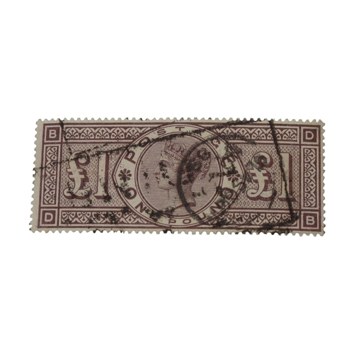 7047 - Great Britain 1884 £1 Brown Lilac SG 185 Good Used With Tree Imperial Grown Watermark. Cat £2750