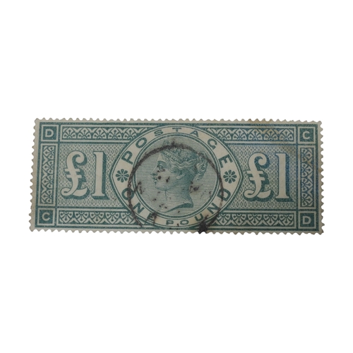7049 - Great Britain 1891 £1 Green Fine used with fine CDS cancel, and slight crayon mark, probably from re... 