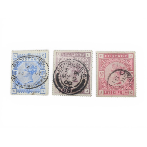 7055 - Great Britain.1883-4 SG 178, 180, and 183, 2/6 to 10/- , fine used with  good postmarks. Cat £600