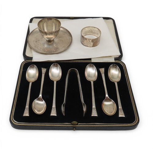 903 - A cased set of silver teaspoons and sugar tongs, by Cooper Brothers & Sons, Sheffield, a silver ... 