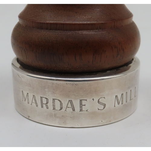 905 - A silver-mounted wooden pepper mill, by&nbsp;Harrison Brothers & Howson Ltd, London 1995, four s... 