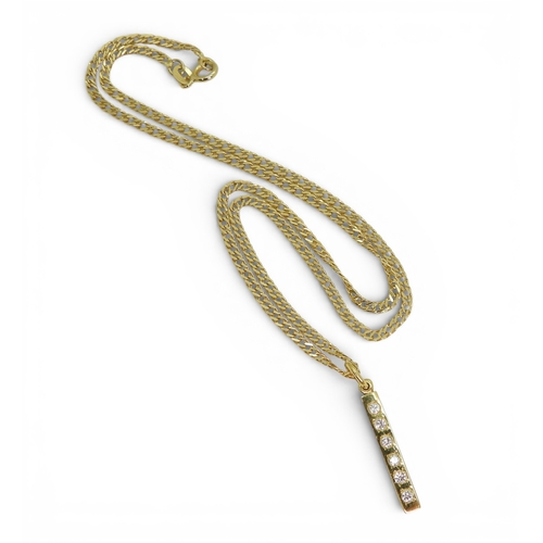 701 - A 14k gold fancy chain, length 39cm, together with a bright yellow metal diamond pendant set with es... 