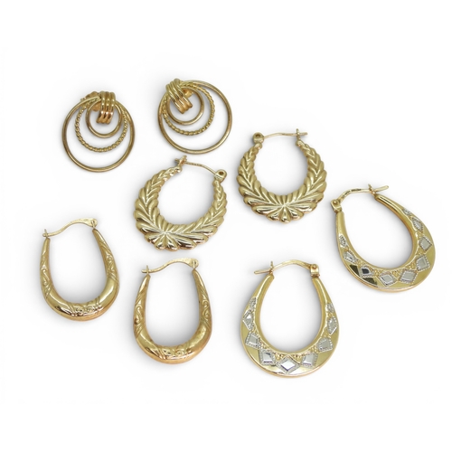707 - Four pairs of 9ct gold earrings, weight all together 4.2gms