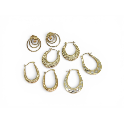 707 - Four pairs of 9ct gold earrings, weight all together 4.2gms