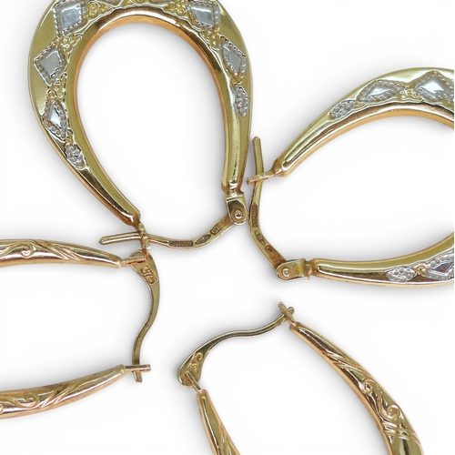 707 - Four pairs of 9ct gold earrings, weight all together 4.2gms