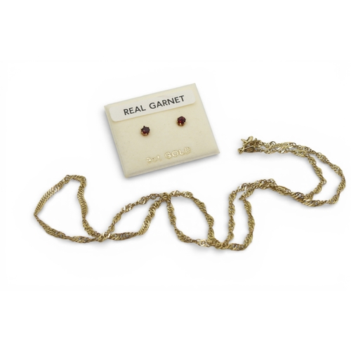 785 - A 9ct gold rope chain, length 46cm, together with a pair of 9ct garnet earrings, weight combined 3.3... 